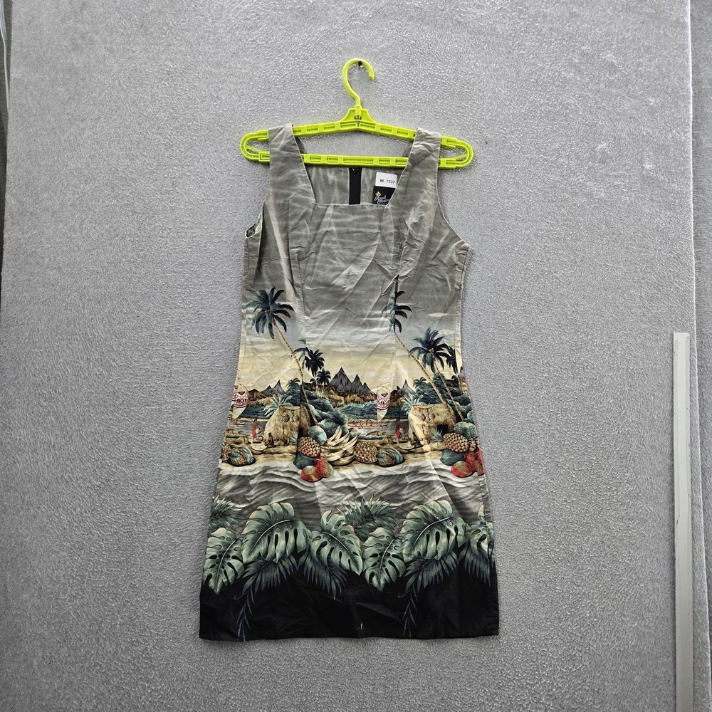 Royal Creations Women Dress M Gray Graphic‎ Sundress Tropical Scene Hawaiian